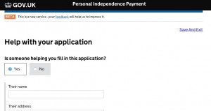 PIP Digital Service showing the 'Help with your application' function