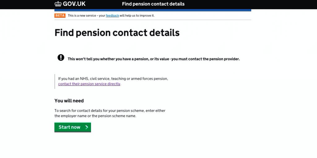 Prototype digital Pensions Tracing Service