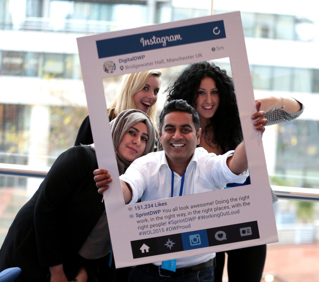 Kailesh Sudra (centre) and Samiah Javaid (left) from BTG's Social Media team at the Sprint DWP event in Manchester