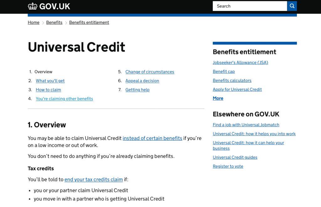 Universal Credit information on Gov.uk