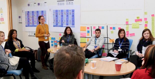 Zoe leads a discussion with some of DWP's Product Owner community