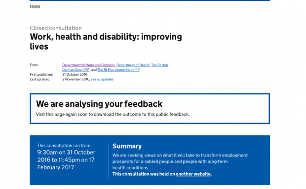 The work, health and disability consultation