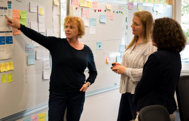 Sally Shaw (left) with DWP colleagues