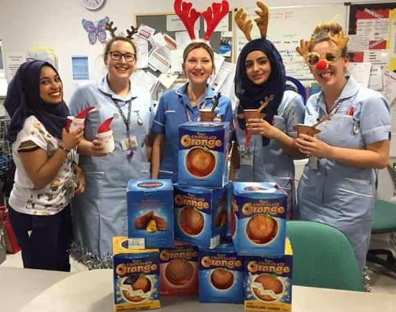 Nurses with their chocolate oranges