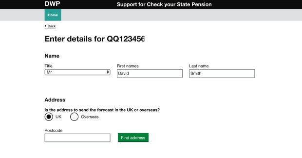 A webpage from the internal Support for Check Your State Pension service.