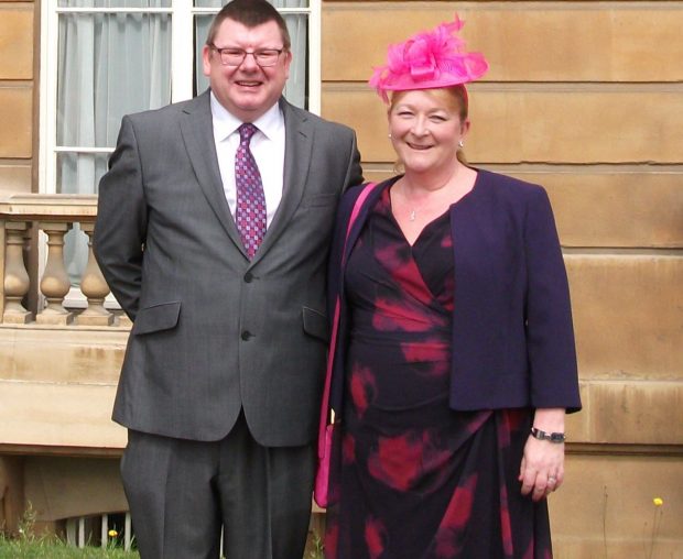 Dennis and his wife Sandra at the Royal Garden Party at Buckingham Palace