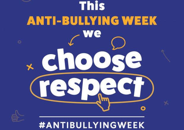 Anti-bullying Week poster with the words 'We Choose Respect' and the hashtag Anti Bullying Week