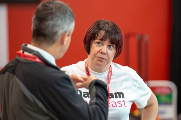 Alyson Atkinson talks to a colleague at the DataJam North East event in September 2018.