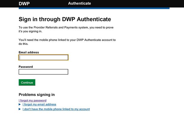 Screen shot of the Authenticate signing in window asking the user for their email address and password