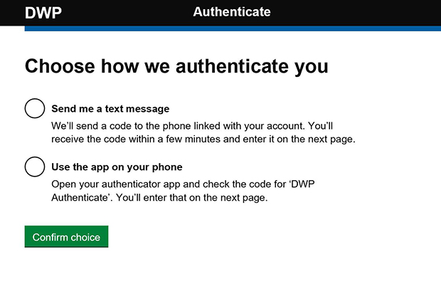 Choice of authentication screen where the users need to choose the way they are going to authenticate themselves either by text messge or the phone app