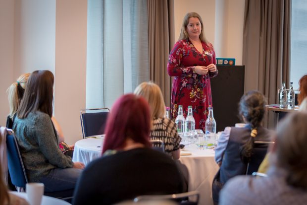 DWP's Hazel Norris presenting at the Digital Voices launch event to an audience of women