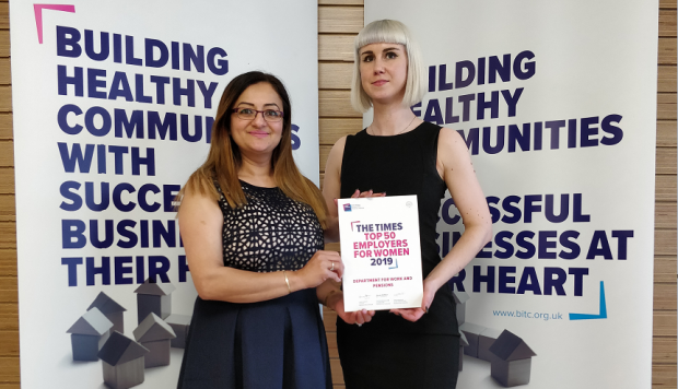 Ozma, DWP gender lead and Steph, DWP gender policy holding the shortlisting certificate