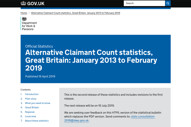 Alternative claimant count statistics statistics report