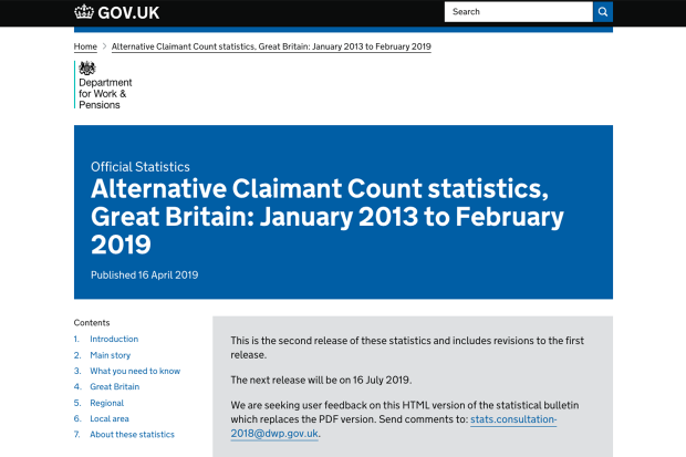 Alternative claimant count statistics shot screen