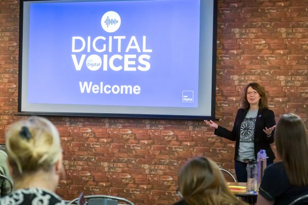 Joanne welcoming a group of Digital Voices