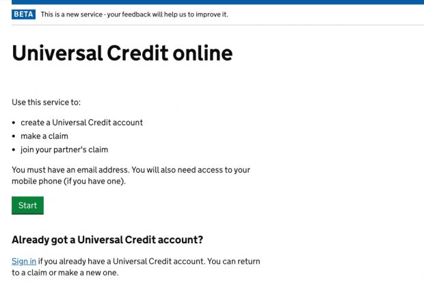 The Universal Credit portal on GOV.UK