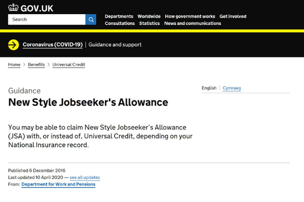 The New Style Jobseeker's Allowance website on GOV.UK, which allows people to claim New Style JSA 