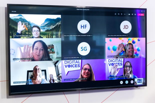 Screen showing the Digital Voices members listening in to the recent hybrid event