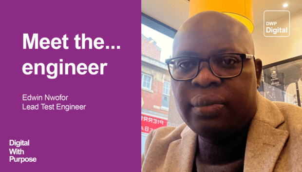 Meet the engineer card showing Edwin Nwofor, lead test engineer