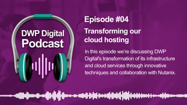 Podcast episode 4: Image of headphones and text:  Transforming our cloud hosting. 